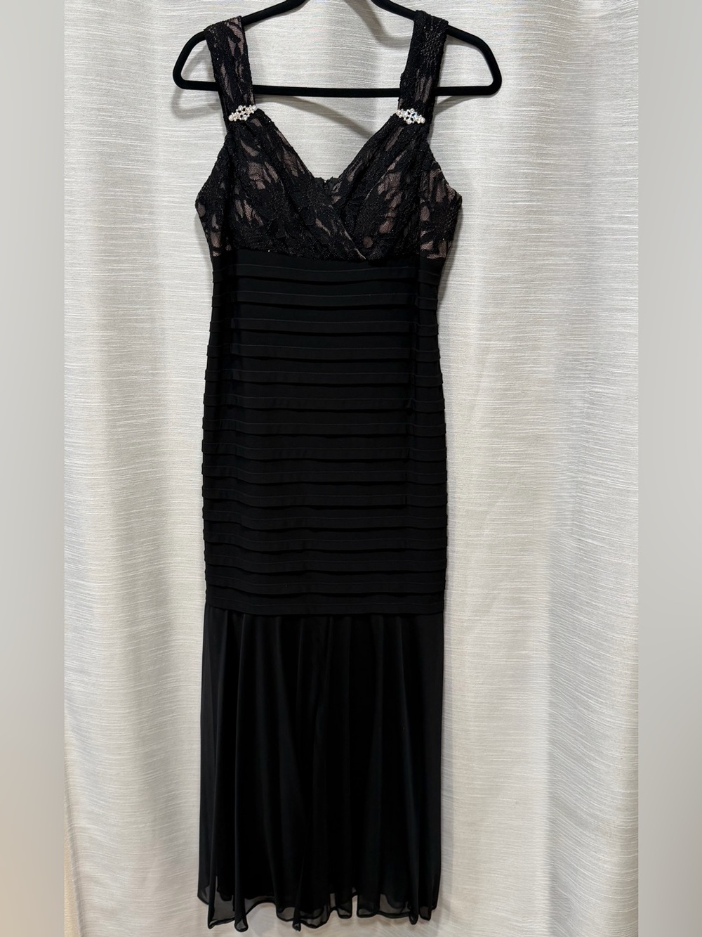 R&M Richards Black Lace Bodice Prom Gown